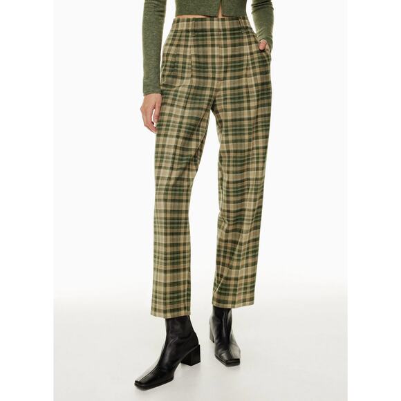 Wilfred Jallade High-Waisted Belted Textured Twill Pants - Green Plaid - 10 - Picture 8 of 8